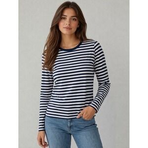 Free Assembly Navy White‎ Striped Long Sleeve Top Women XS Cotton Coastal Top